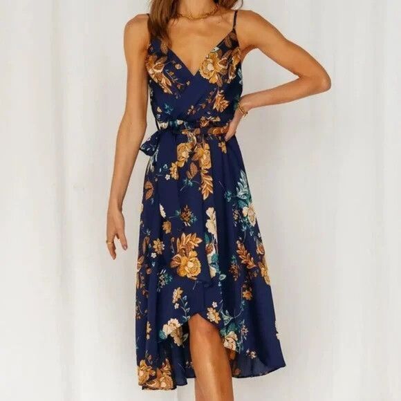 Hello Molly Falling In Style Floral Midi Dress Waist Tie Size 6 High Low Wedding - Picture 1 of 11